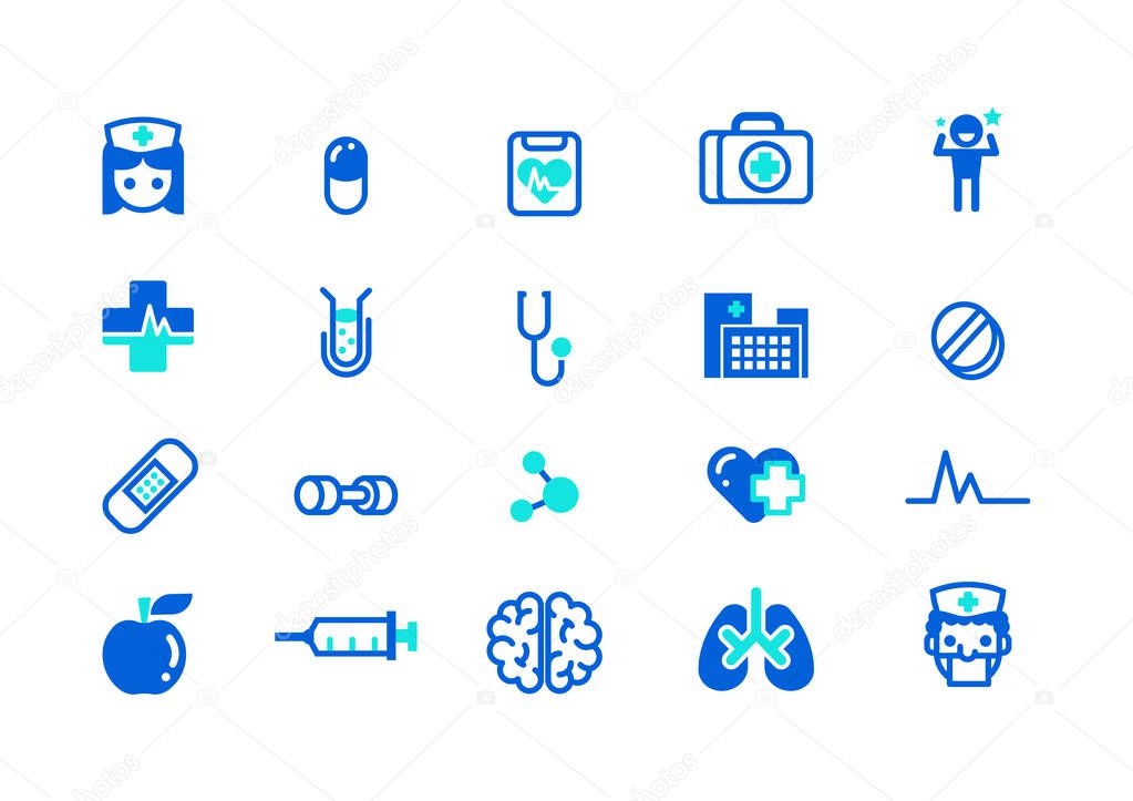 Set of Health and Medical Icons Flat Colored Vector
