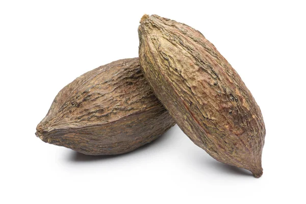 Cacao pod op wit — Stockfoto