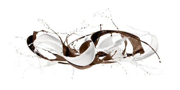 Spruzzi Onda Latte Cioccolato Isolati Bianco — Foto Stock