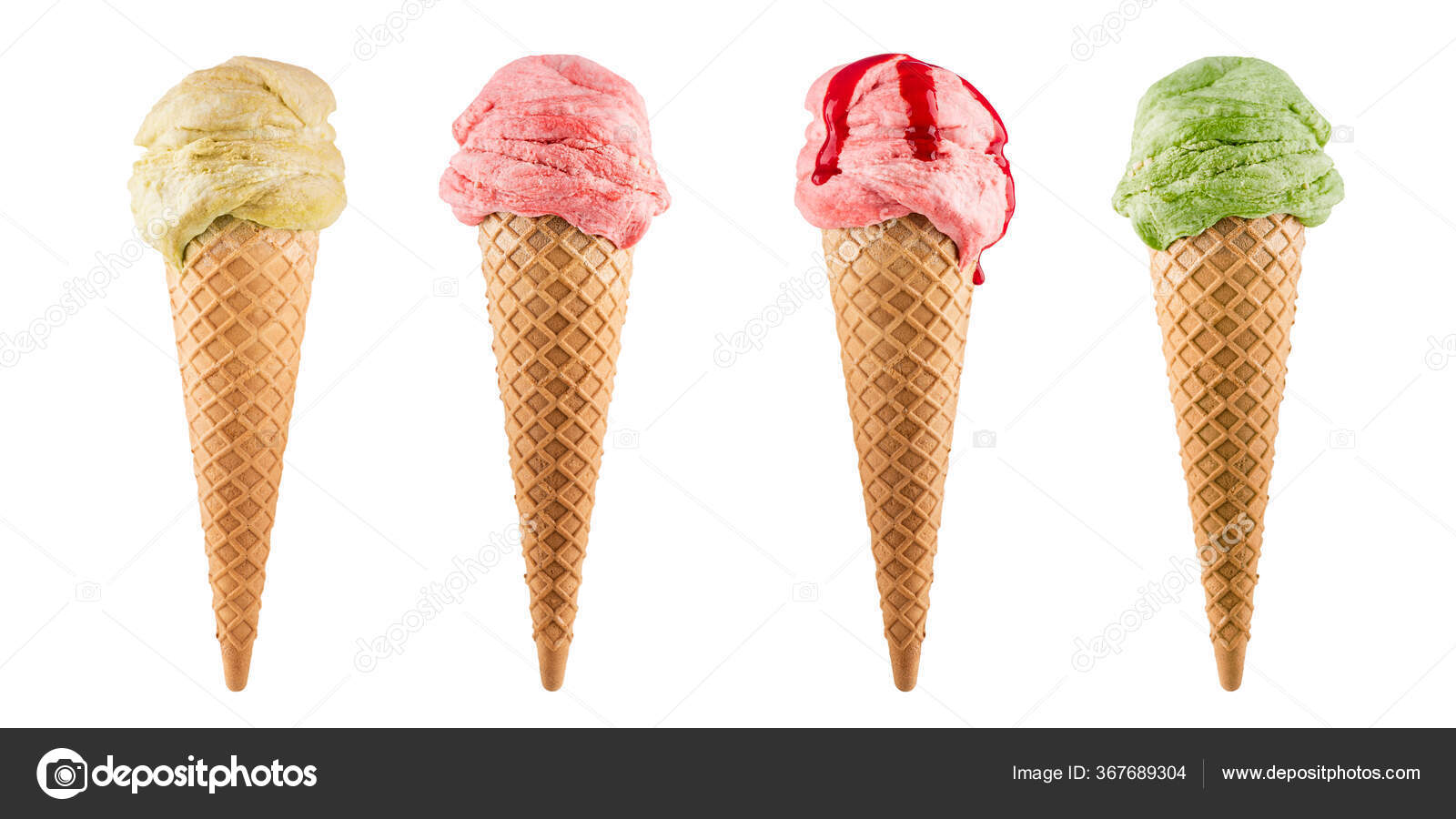 Ice Cream In A Series Of Cones With Different Flavors Background