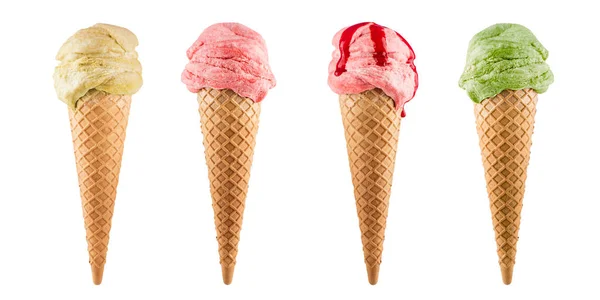 Ice Cream Cones Different Flavors Isolated White — Stock Photo, Image