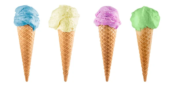 Ice Cream Cones Different Flavors Isolated White — Stock Photo, Image