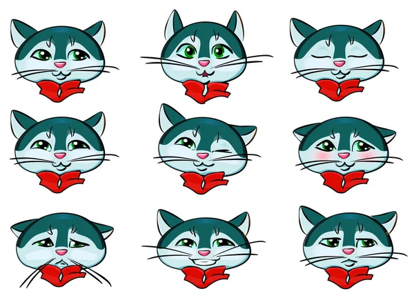 Emoji katt - nio känslor — Stock vektor