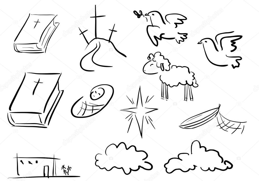 Doodle, sketch elements from Bible stories, decor element,