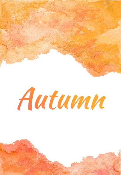 Autumn - Watercolor Orange card  with White background — Stock Photo, Image