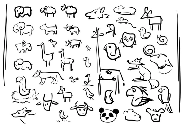 Doodle sign - zvířata ikony — Stockový vektor