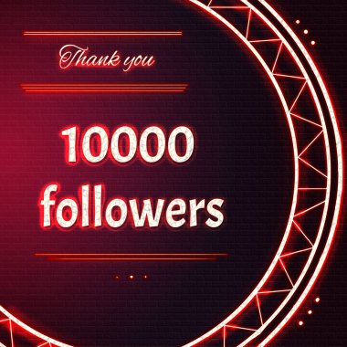 Kart kırmızı neon metin ile teşekkür ederim on bin 10000 takipçileri