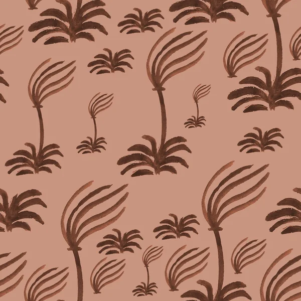 Acuarela inconsútil marrón patrón decoración plantas tropicales —  Fotos de Stock