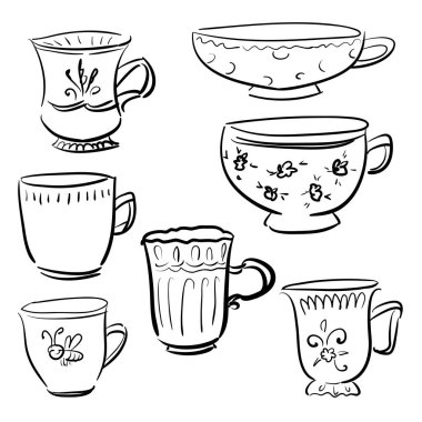Koleksiyon Doodle vektör farklı bardak 