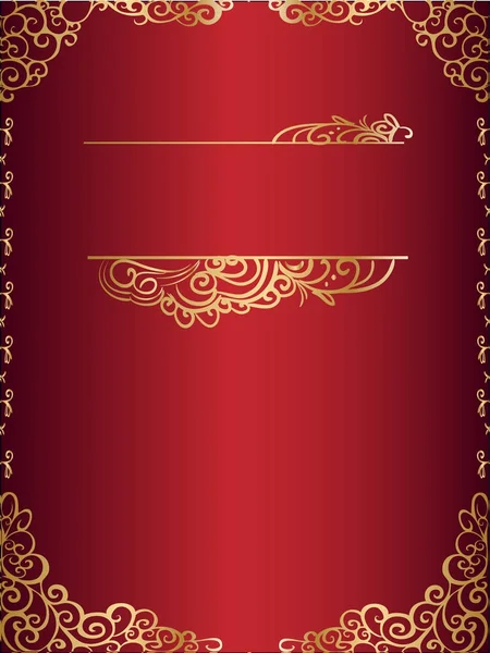 Elegante tarjeta de felicitación de rectángulo rojo con decoración y marco de oro — Foto de Stock