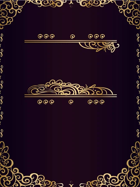 Elegante tarjeta de felicitación de rectángulo violeta y negro con dec dorado — Vector de stock