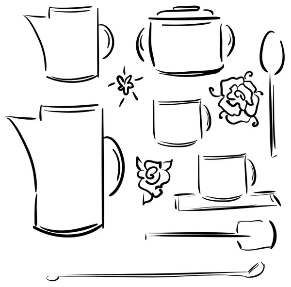 Set icone scarabocchiare - Servizio tè e caffè — Vettoriale Stock