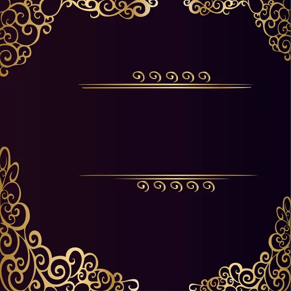 Elegante fondo cuadrado violeta y negro con decoración dorada y — Vector de stock