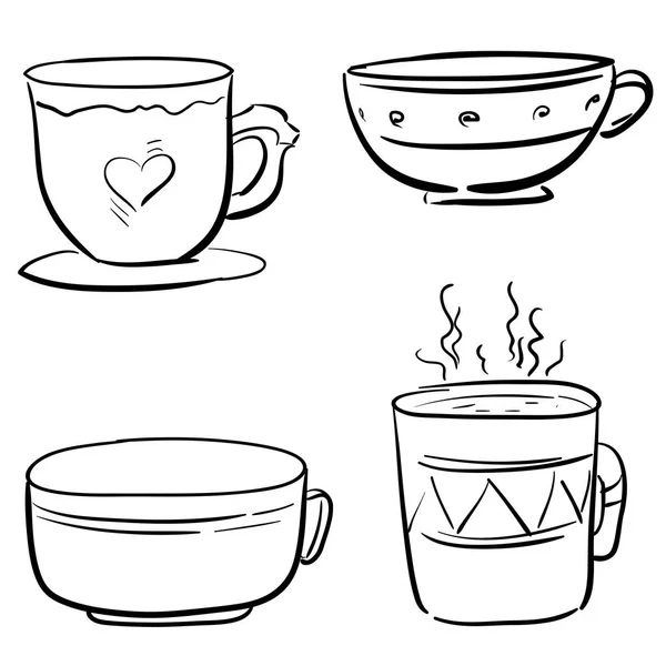 Conjunto de copos doodle - Quatro ícones de xícara — Vetor de Stock