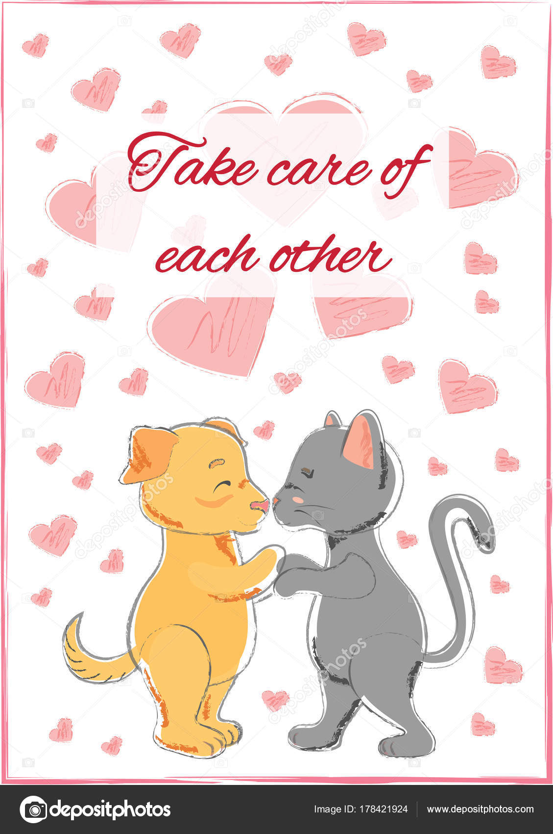 Carte Voeux Avec Chien Chat Prendre Soin Autrui Amical