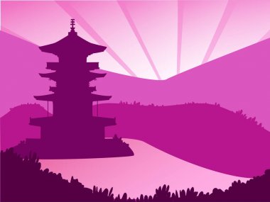 Japonya bilding Gölü - sunrise - ba tarih ile mor arka plan