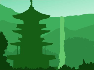 Web sitesi, baner, kart için şelale - yeşil arka planlı manzara Japonya