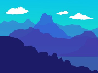 Vektör mavi manzara dağlar - kart, arka plan, afiş, Web sitesi, animasyon