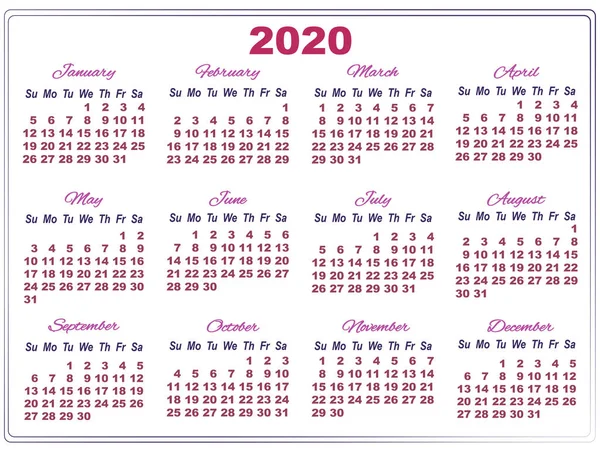 büyük numaraları ile 2020 takvim