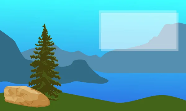 Vector paisaje abeto y piedra para tarjeta, cubierta con un marco — Vector de stock