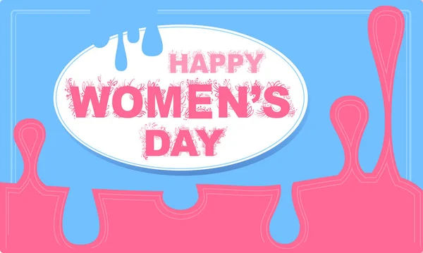 Vector rosa tarjeta azul feliz día de las mujeres con marco y gotas — Vector de stock