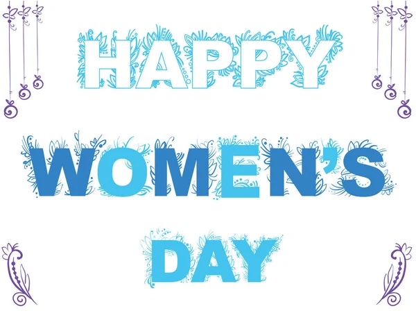 Vector azul decoración letras feliz día de la mujer — Vector de stock