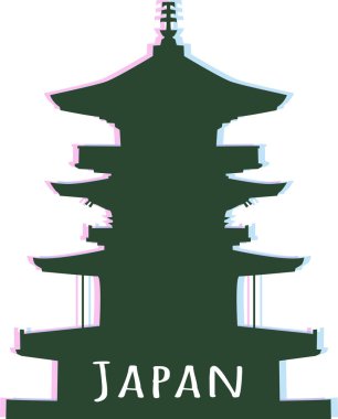 Siluet Japonya bilding - icon - stereo efekti - anaglif stere