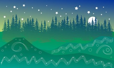 Vektör şeffaflık dekor hills, mavi ve yeşil yatay bir