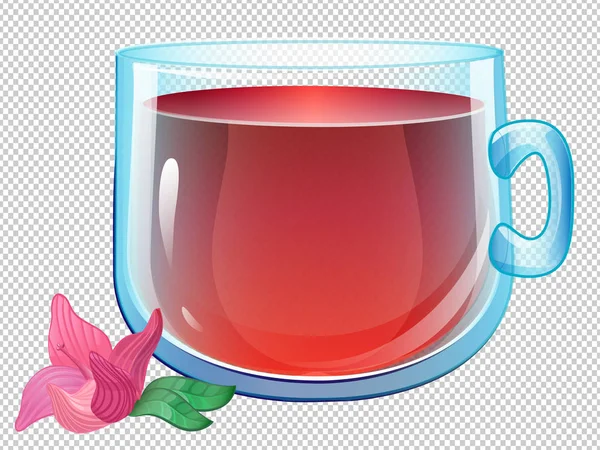 Мультфильм вектор прозрачный стеклянная чашка с чаем гибискус — стоковый вектор
