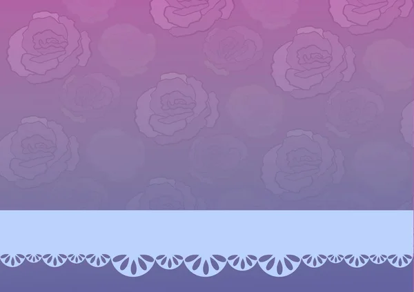 Cartão de saudação roxo e violeta com rosas e moldura azul — Vetor de Stock