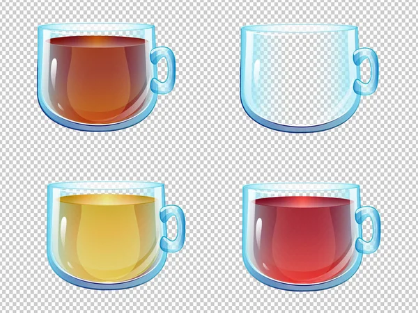 Set tasse de dessin animé vectoriel de matériau transparent avec vert, noir — Image vectorielle