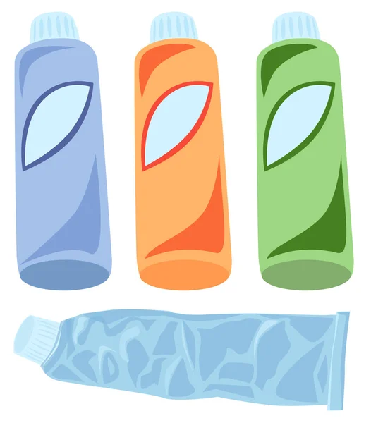 Simply vector Bottles and wrinkled tube — Stock Vector