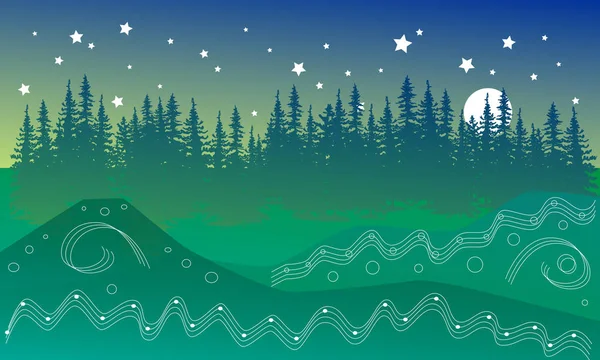 Vektör şeffaflık dekor hills, mavi ve yeşil yatay bir