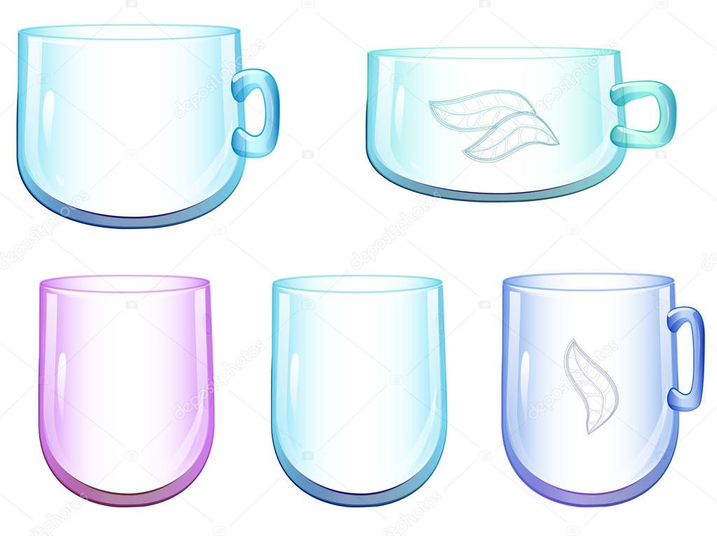 Set of clear glass cups - cartoon illustration - transperent  im