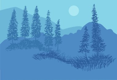 Vektör mavi Ladin silüeti, yatay