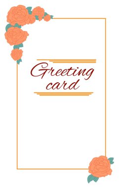 Turuncu tebrik kartı gül vektör - çizgi çerçeve