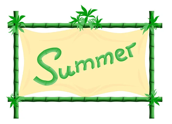 Frame bamboo  with bamboo with canvas text Summer - label illust