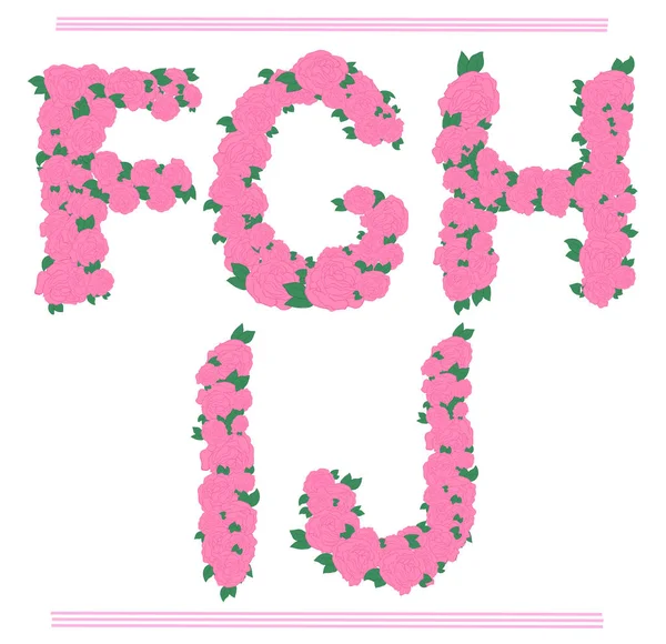 Векторные розовые розы шрифт - F - J буквы декора — стоковый вектор