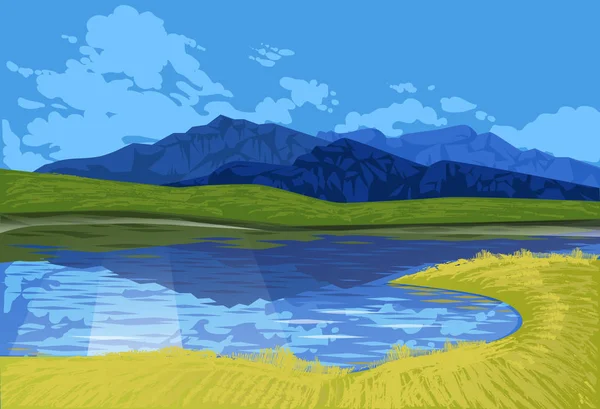 Paisaje Parque Canadiense Lago con montañas - listo para paralaje — Vector de stock