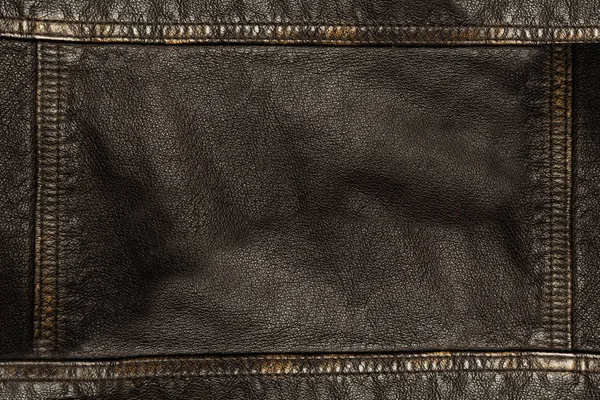 Dark brown leather texture background with seams on all sides