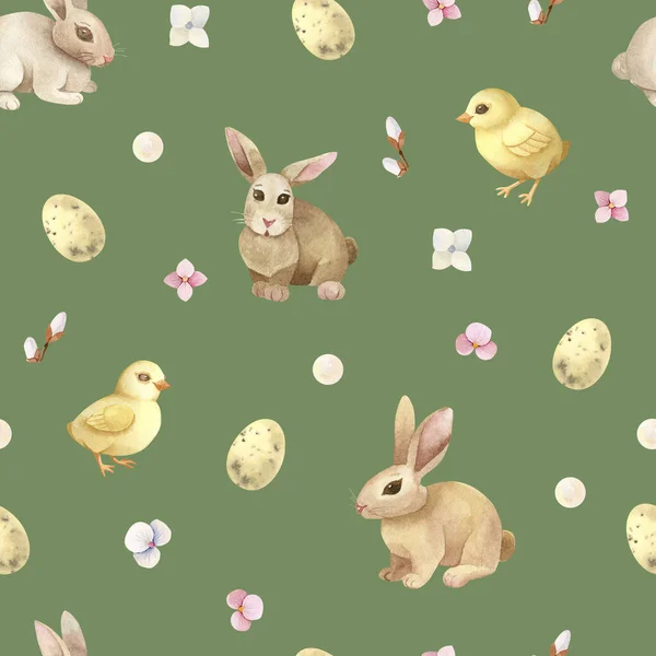 Великодній безшовний візерунок, текстура, фон з милими кроликами — стокове фото