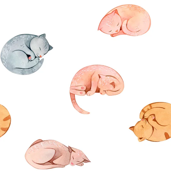 Aquarelle peinte à la main dessins animés chats et chatons — Photo