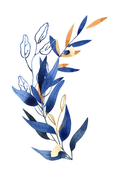 Illustration aquarelle peinte à la main - bouquet, arrangement dans les tons bleus classiques — Photo