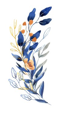 Hand painted watercolor illustration - bouquet, arrangement in classic blue shades