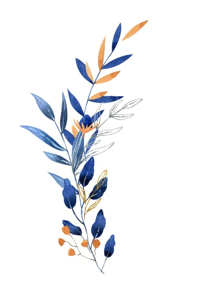 Illustration aquarelle peinte à la main - bouquet, arrangement dans les tons bleus classiques — Photo