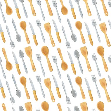 Suluboya takımı - bıçak, çatal, kaşık - izole çizimler