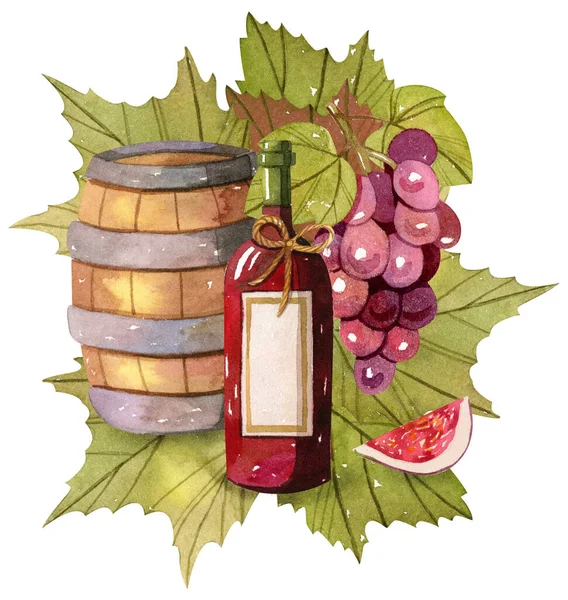 Bouteille de vin dans une boîte en bois - illustration aquarelle . — Photo