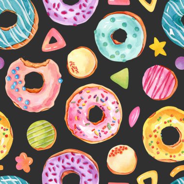 Elle boyanmış parlak suluboya çörekler pürüzsüz desen