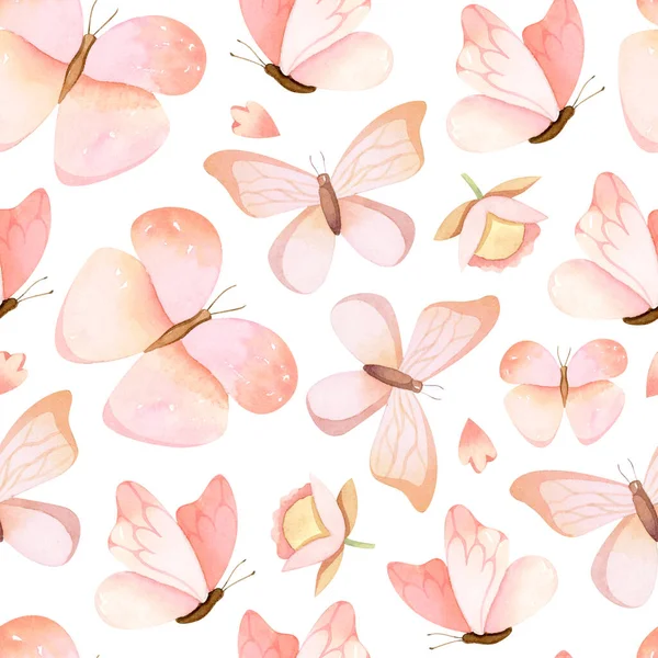 Papillons rose pastel dessinés à la main motif sans couture aquarelle — Photo