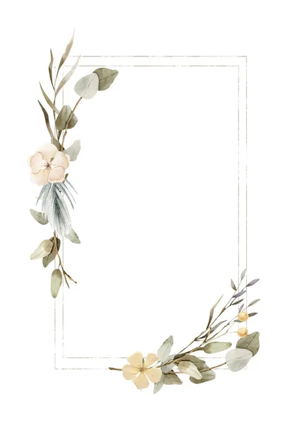 Floral border - frame - hand painted watercolor illustration. — Stock Photo, Image